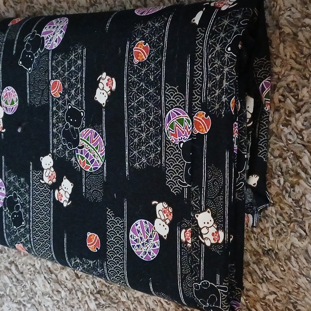 6.25 Yards Japanese Cotton Fabric Lucky Cats Seigaiha Waves And Tamari Balls - Picture 2 of 5